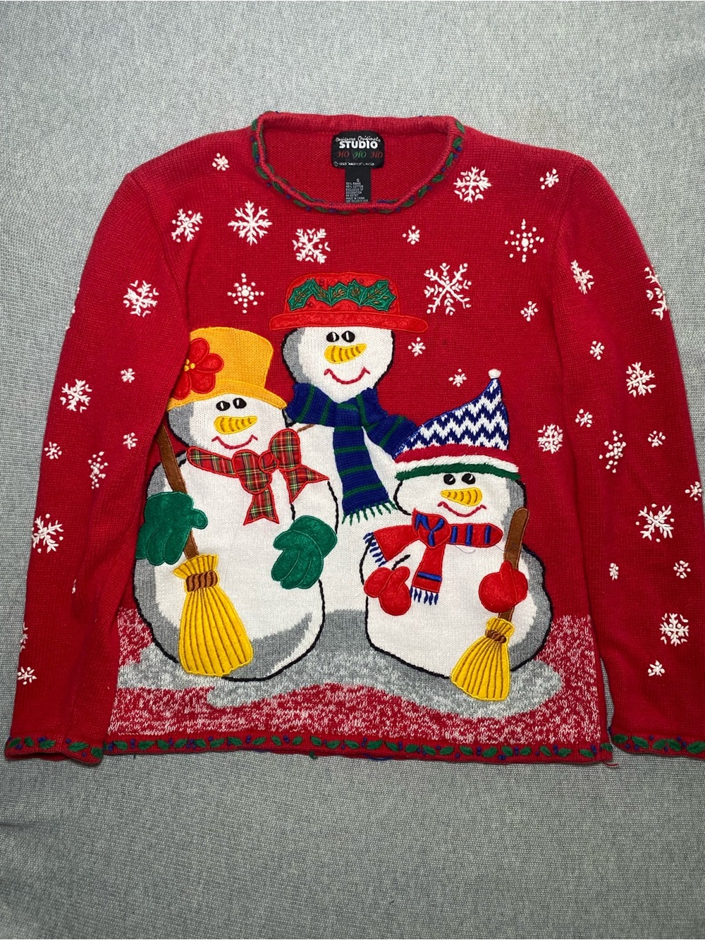 Vtg DESIGNERS STUDIO ORIGINALS Women Small Snowman Embroidered Christmas Sweater